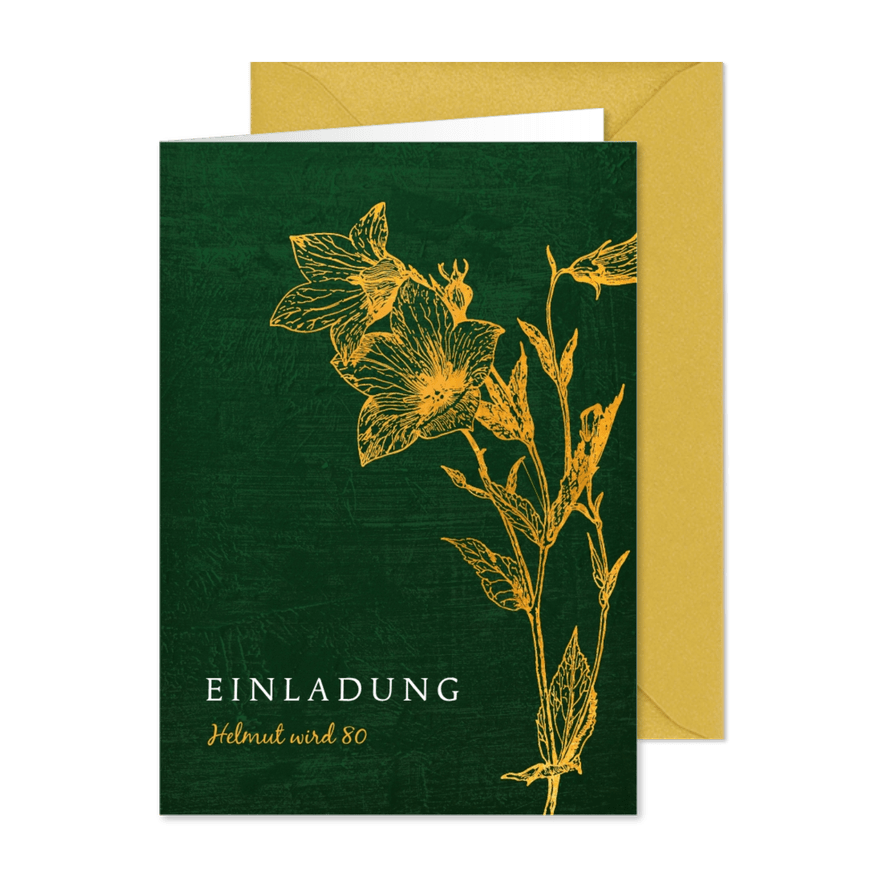 Einladungskarte zum Geburtstag Glockenblume gold - Karteneindruck