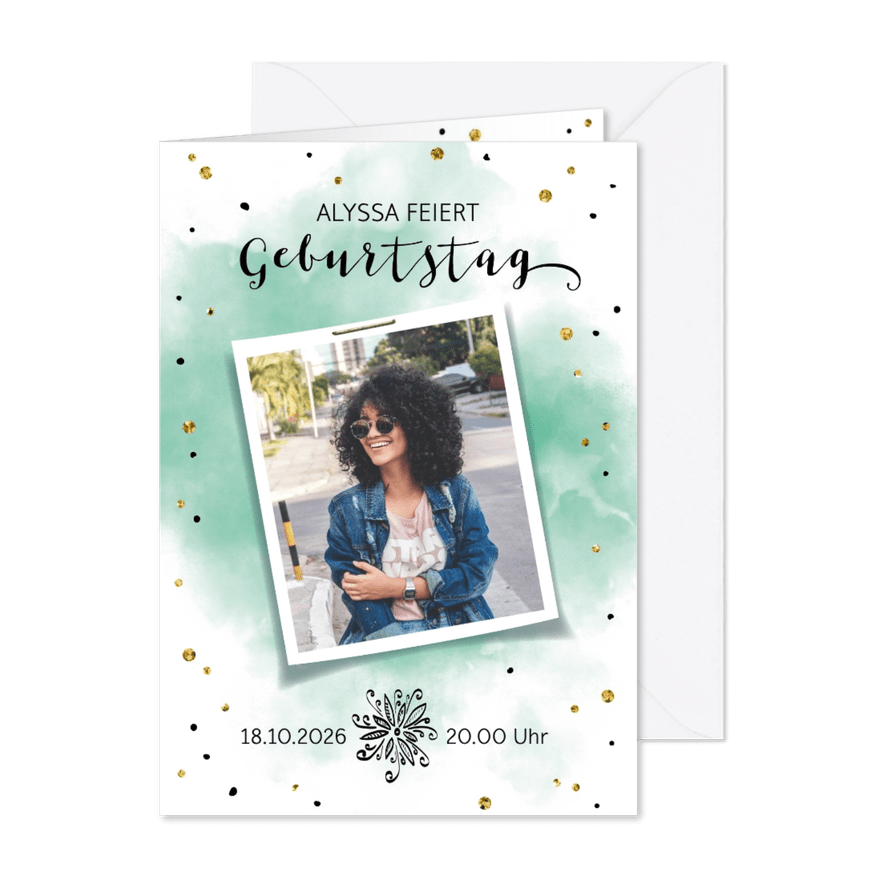 Einladungskarte zum Geburtstag Green Brush - Karteneindruck
