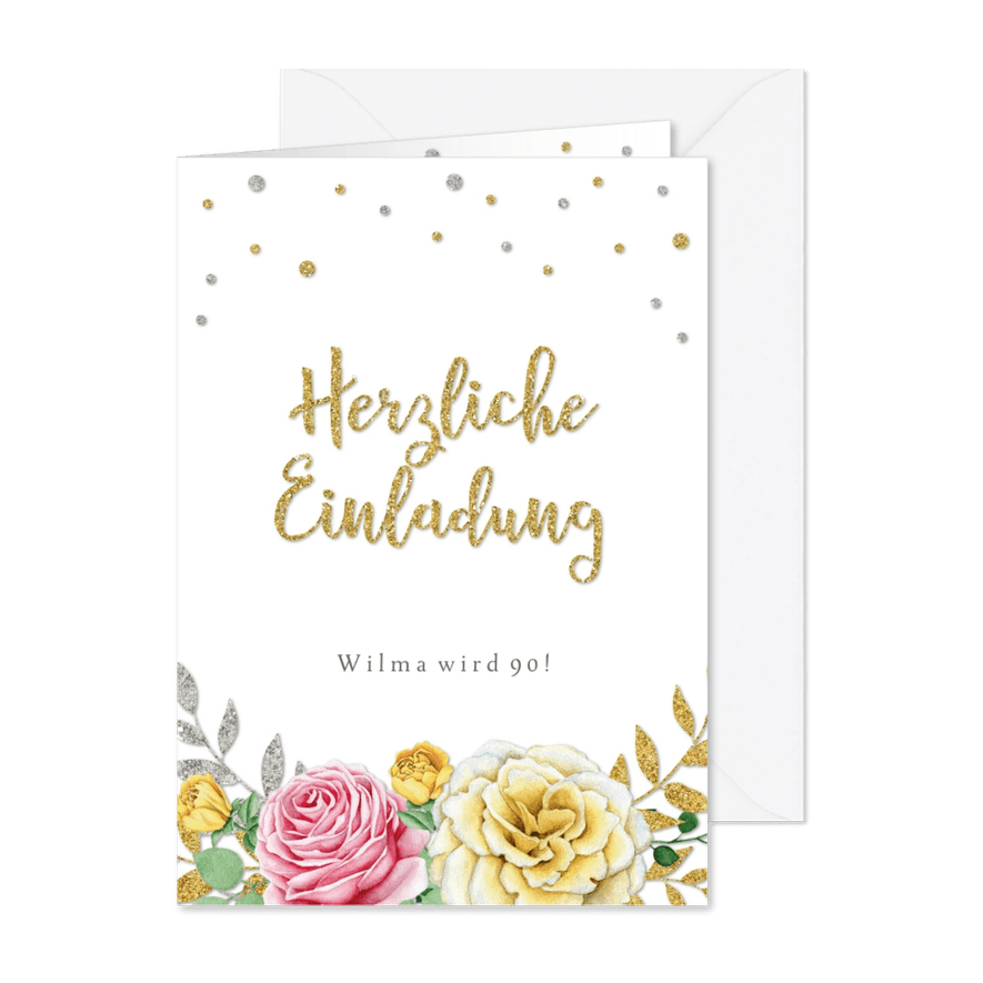 Einladungskarte zum Geburtstag klassische Rosen - Kartenvorschau