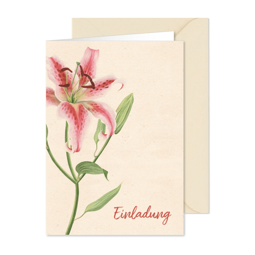 Einladungskarte zum Geburtstag mit rosa Lilie - Karteneindruck
