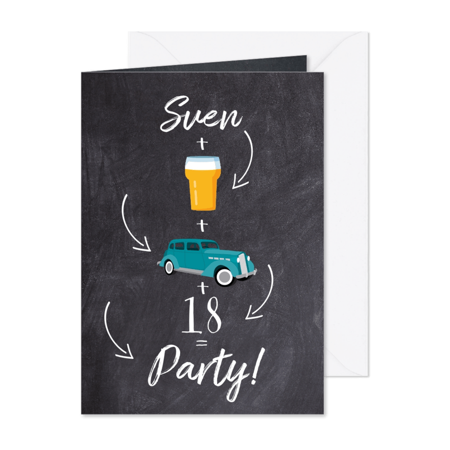 Einladungskarte zum Geburtstag Summe ist 18 - Karteneindruck
