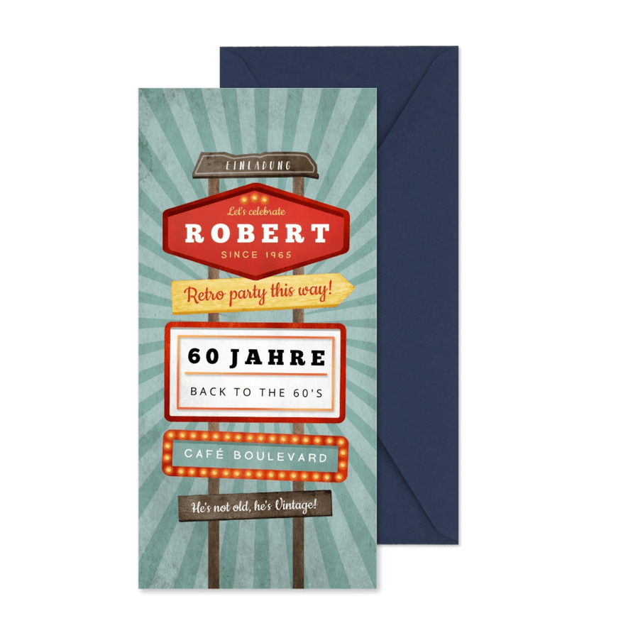 Einladungskarte zum Geburtstag Vintage-Schilder - Karteneindruck
