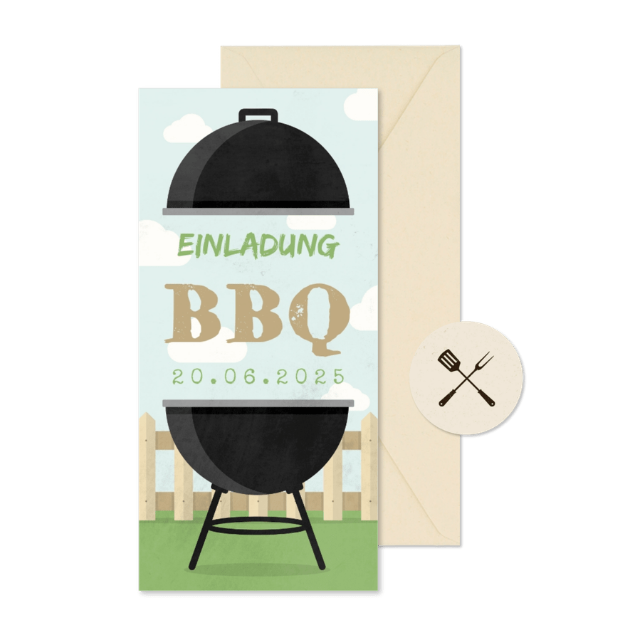 Einladungskarte zum Grillen länglich - Karteneindruck
