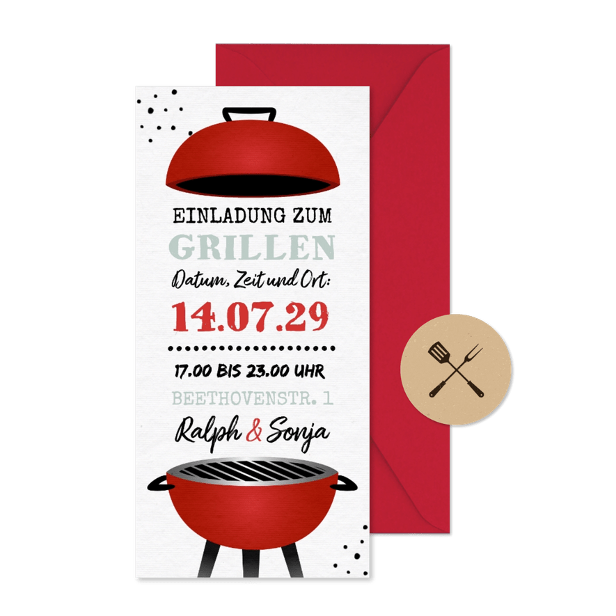 Einladungskarte zum Grillfest mit Kugelgrill - Karteneindruck
