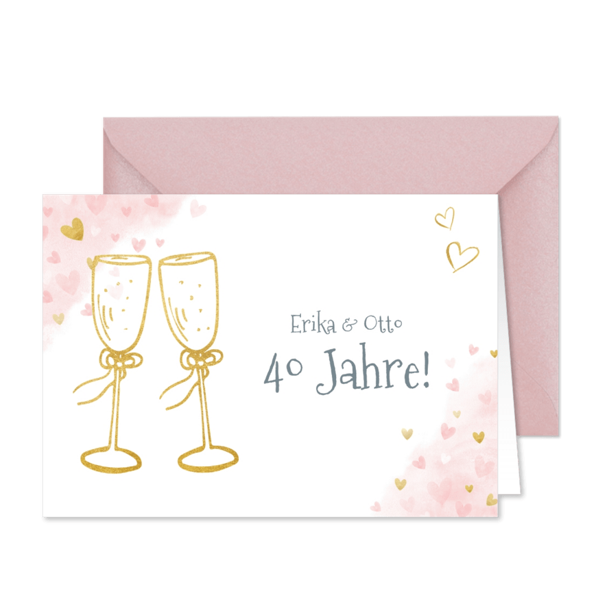 Einladungskarte zum Hochzeitstag Champagnergläser gold - Karteneindruck
