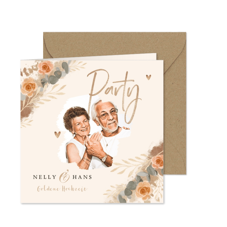 Einladungskarte zum Hochzeitstag Fotos mit Rosen - Karteneindruck
