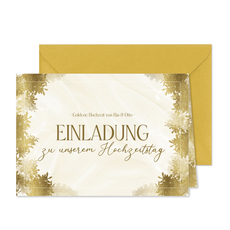 Einladungskarte zum Hochzeitstag mit romantischem Look - Kartenvorschau
