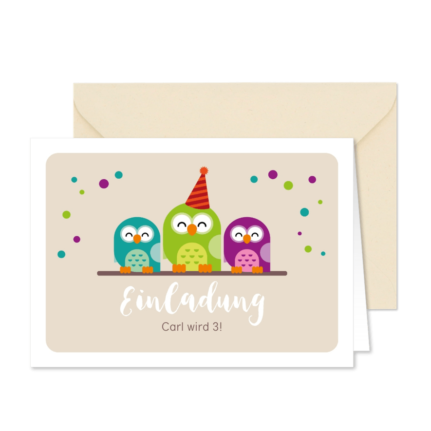 Einladungskarte zum Kindergeburtstag grüne Eule - Karteneindruck
