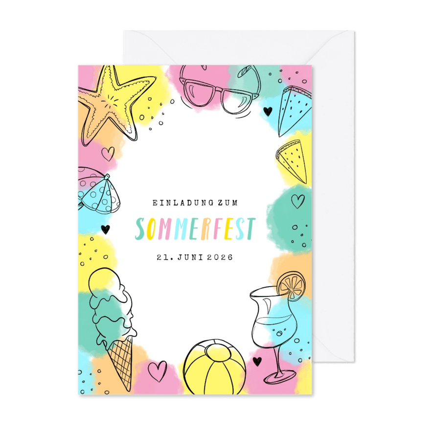 Einladungskarte zum Sommerfest bunt - Kartenvorschau
