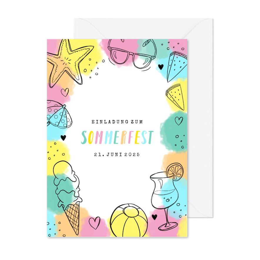 Einladungskarte zum Sommerfest bunt - Karteneindruck
