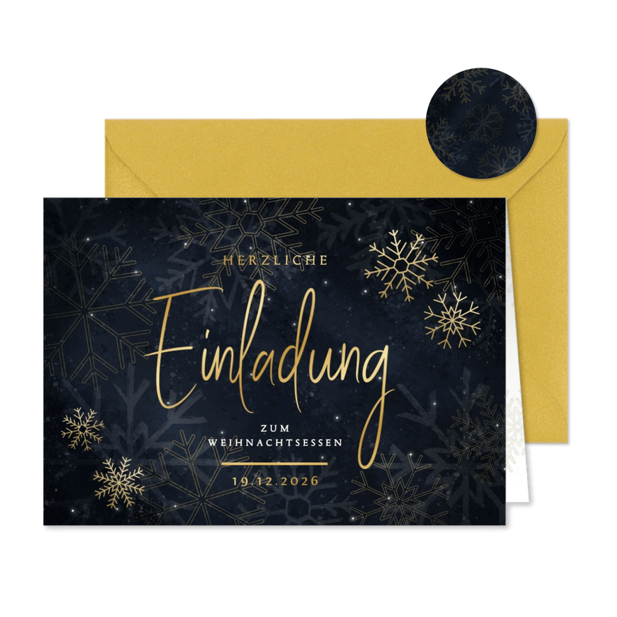 Einladungskarte zum Weihnachtsessen Schneeflocken - Karteneindruck
