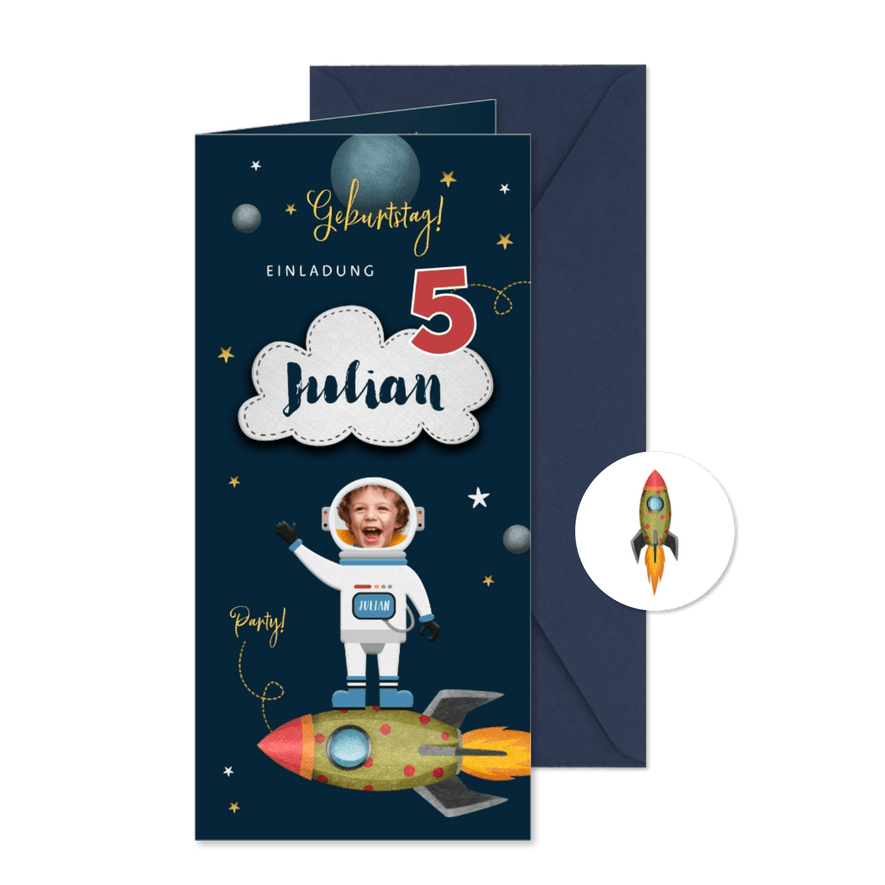Einladungskarte zum Weltraum Kindergeburtstag 5 Jahre - Karteneindruck
