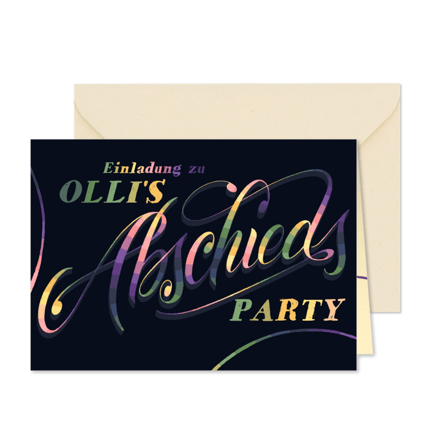 Einladungskarte zur Abschiedsparty mit Lettering - Karteneindruck