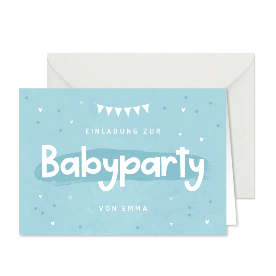 Einladungskarte zur Babyparty blau - Karteneindruck
