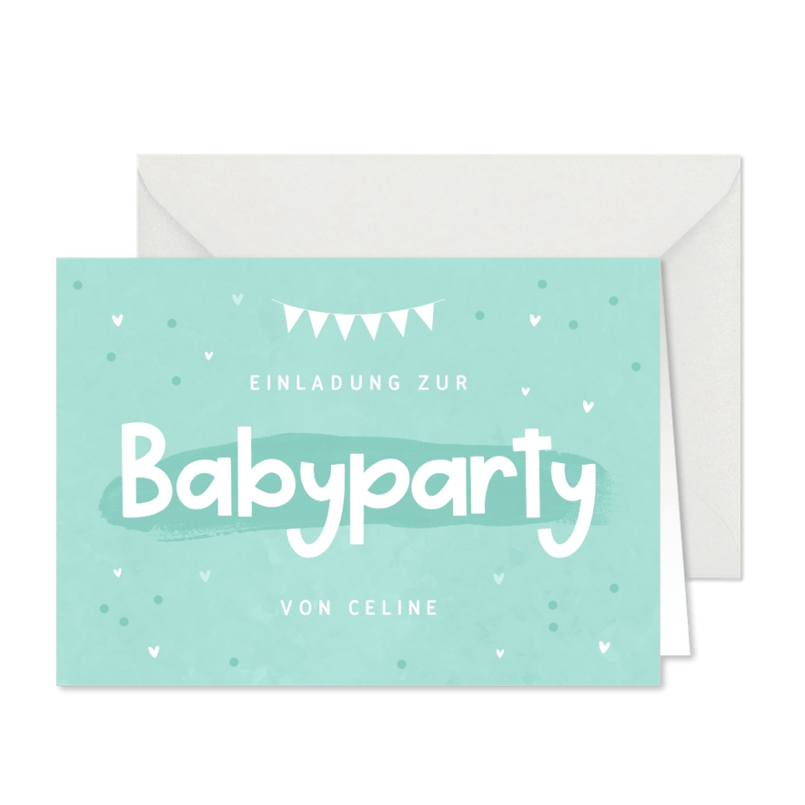 Einladungskarte zur Babyparty mintgrün - Karteneindruck