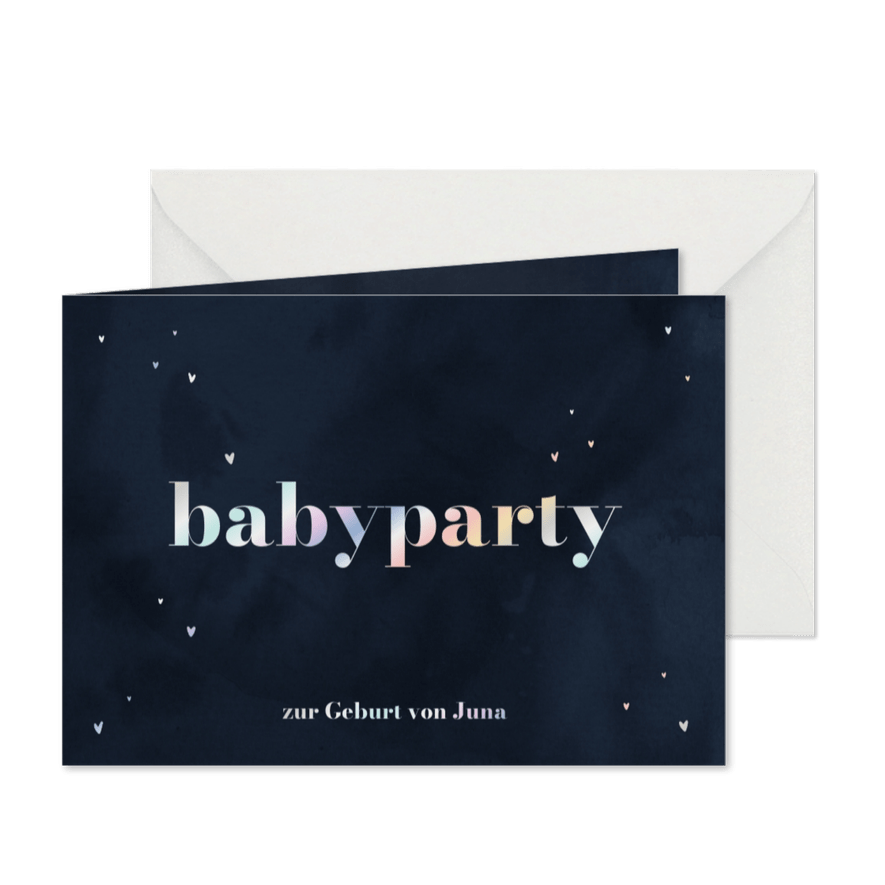 Einladungskarte zur Babyparty Regenbogentext - Karteneindruck
