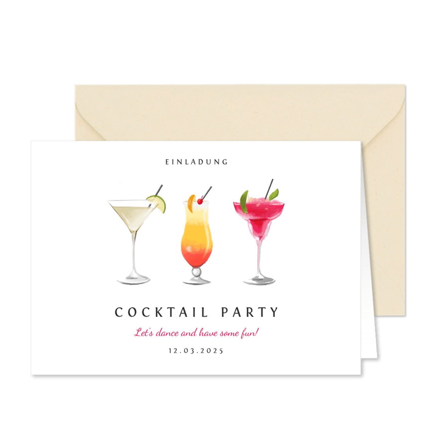 Einladungskarte zur Cocktail Party - Karteneindruck