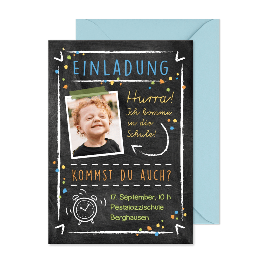 Einladungskarte zur Einschulung Foto & Kreidelook - Karteneindruck
