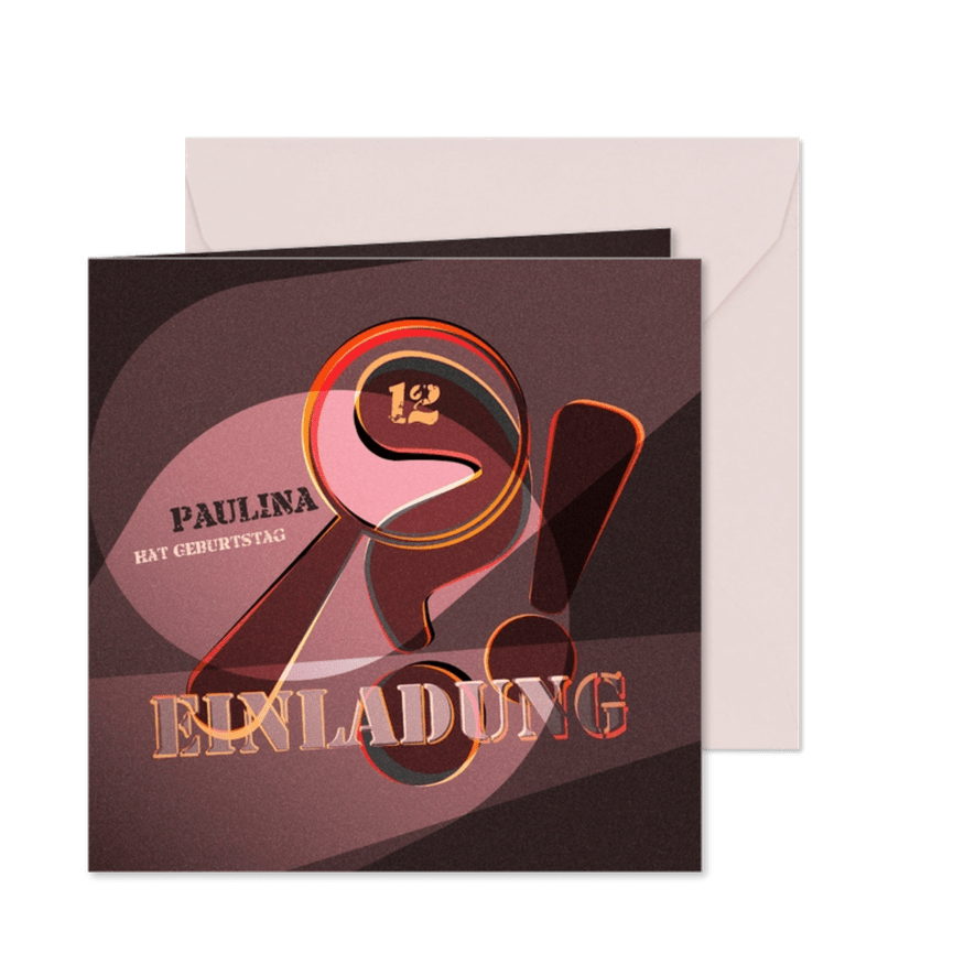 Einladungskarte zur Escape Room Party 12. Geburtstag  - Karteneindruck
