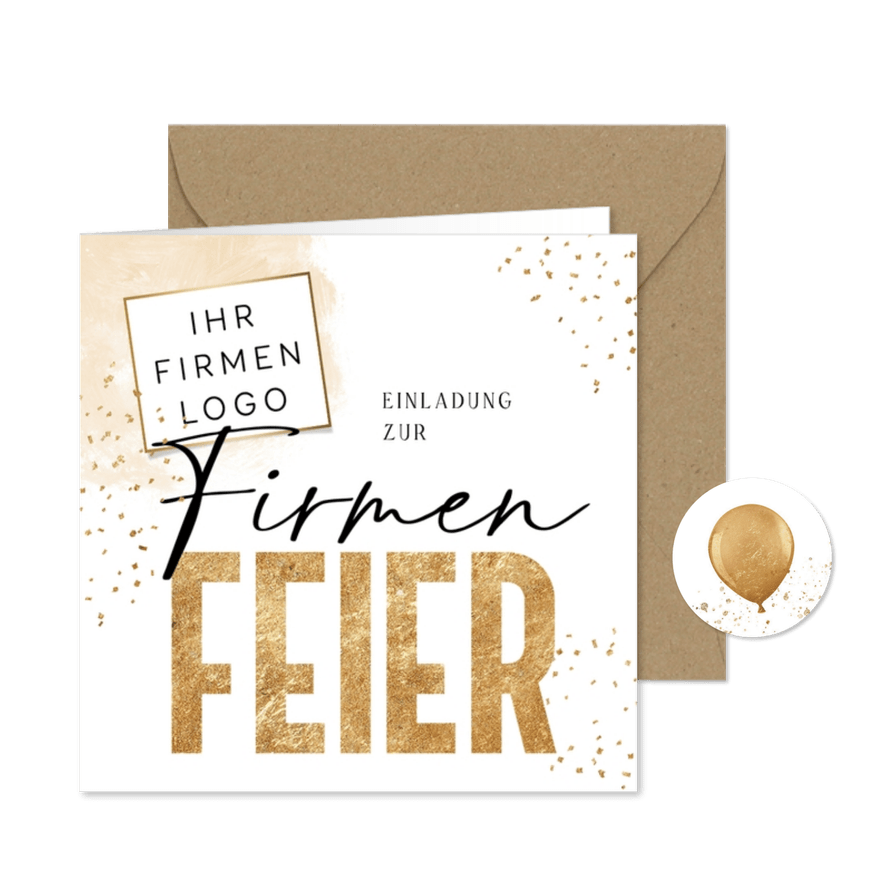 Einladungskarte zur Firmenfeier mit Logo & Konfetti - Karteneindruck