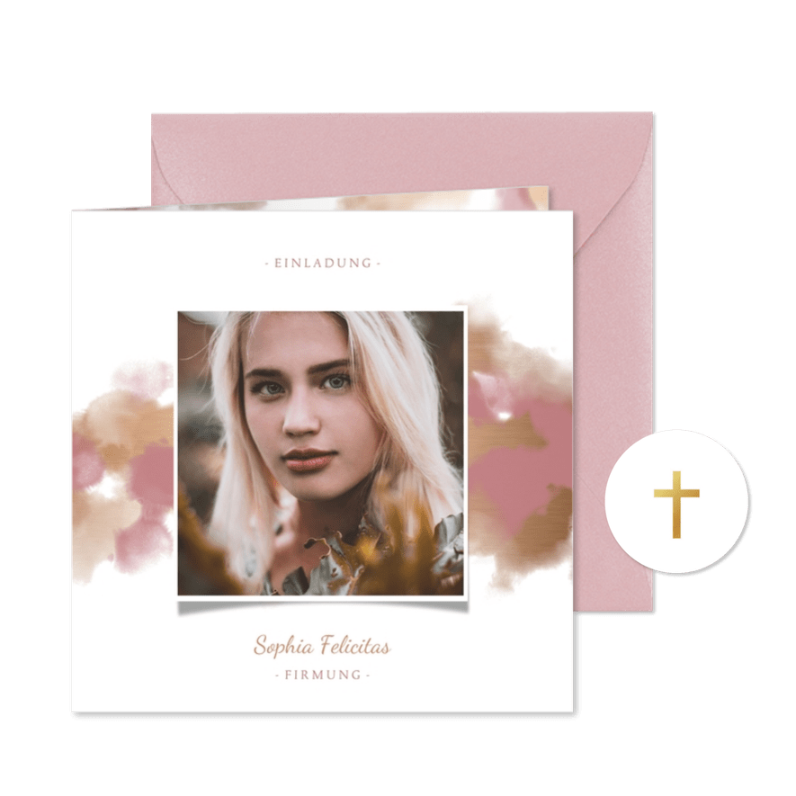 Einladungskarte zur Firmung Foto auf Wasserfarbe - Karteneindruck
