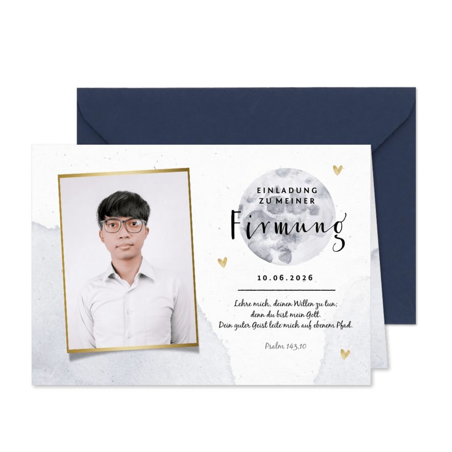 Einladungskarte zur Firmung Mond und Foto - Karteneindruck