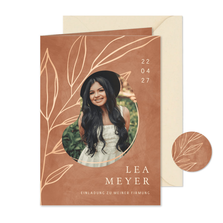 Einladungskarte zur Firmung organische Formen rostrot - Karteneindruck