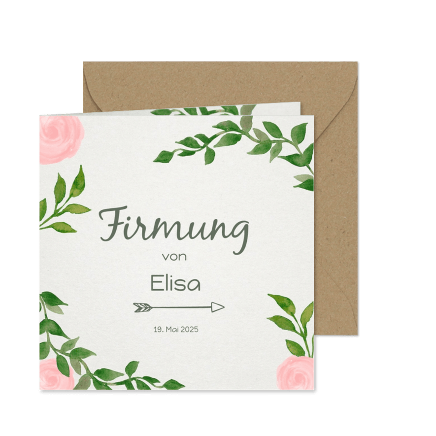 Einladungskarte zur Firmung Rosen und Zweige - Karteneindruck
