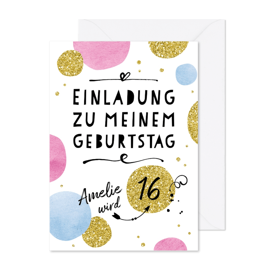 Einladungskarte zur Geburtstagsparty Happy Dots - Karteneindruck