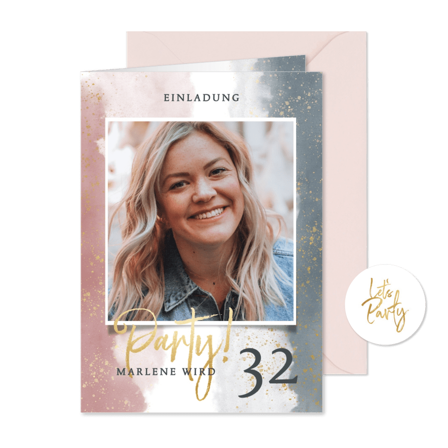 Einladungskarte zur Geburtstagsparty mit Foto - Karteneindruck