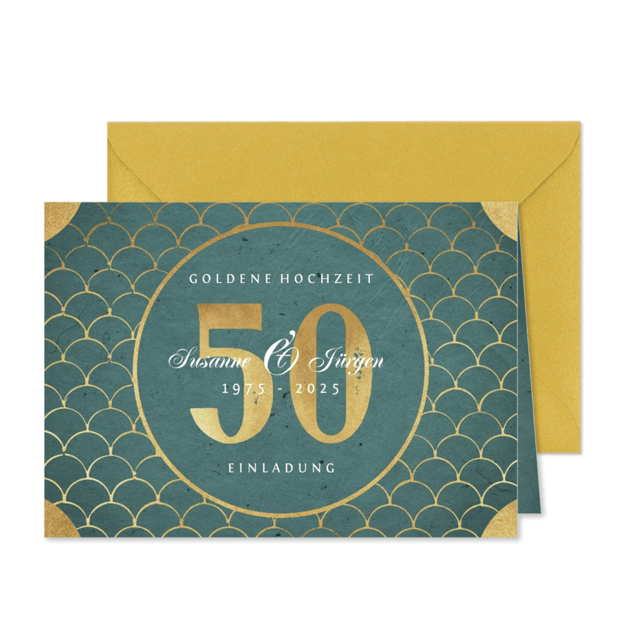 Einladungskarte zur goldenen Hochzeit Goldlook - Karteneindruck
