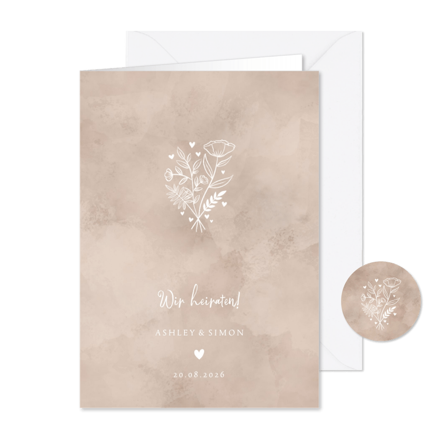 Einladungskarte zur Hochzeit altrosa Aquarell - Karteneindruck