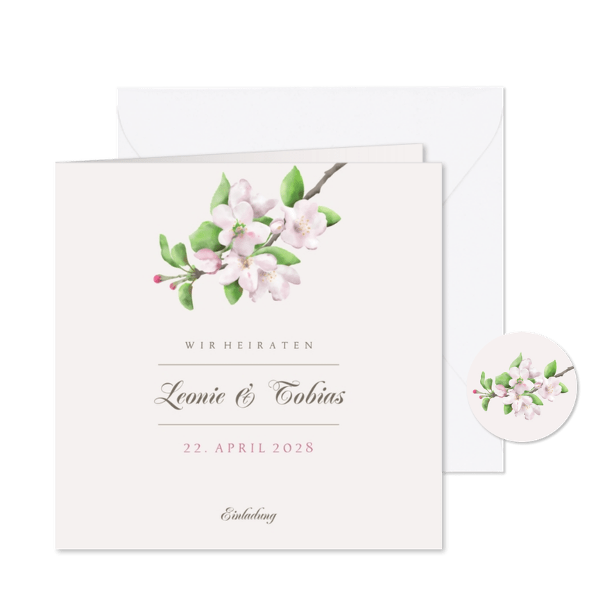 Einladungskarte zur Hochzeit Apfelblüte - Karteneindruck