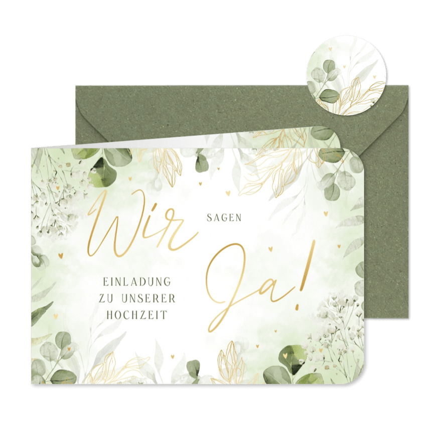 Einladungskarte zur Hochzeit Aquarellzweige - Kartenvorschau
