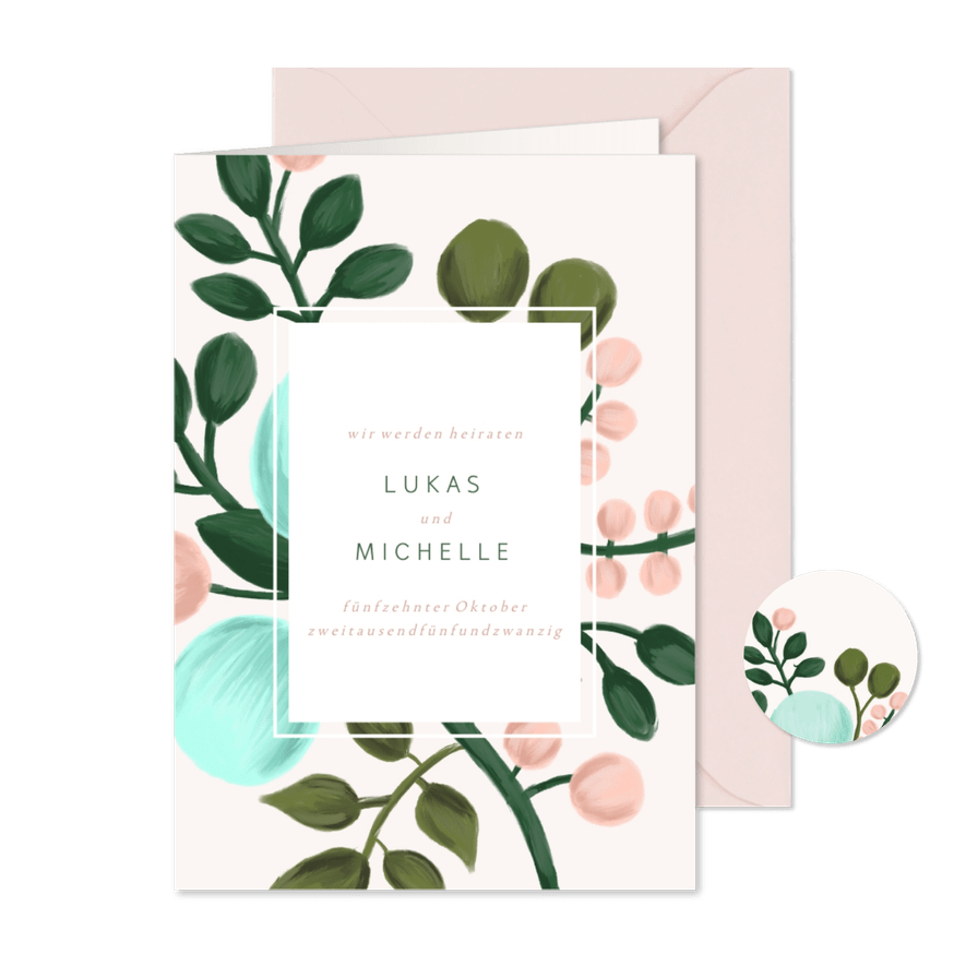 Einladungskarte zur Hochzeit Blumenzweige rosa - Karteneindruck