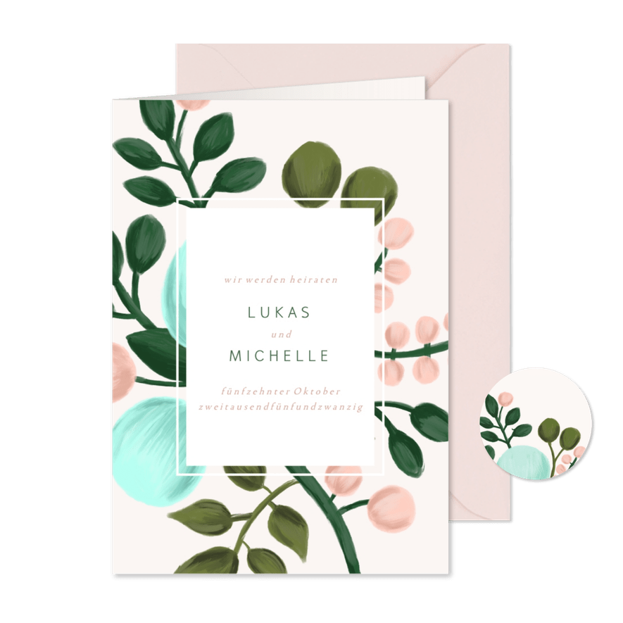 Einladungskarte zur Hochzeit Blumenzweige rosa - Karteneindruck