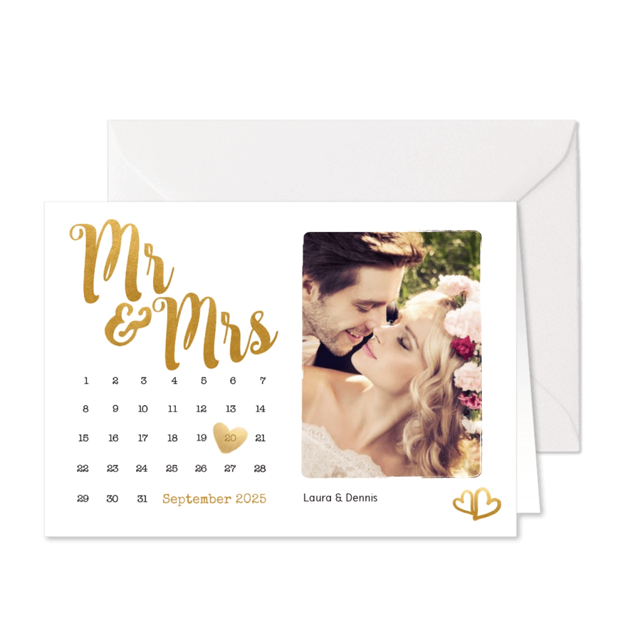 Einladungskarte zur Hochzeit Buchstaben in Goldlook - Karteneindruck
