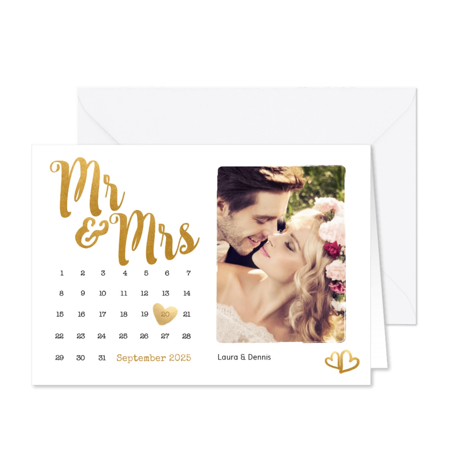 Einladungskarte zur Hochzeit Buchstaben in Goldlook - Karteneindruck