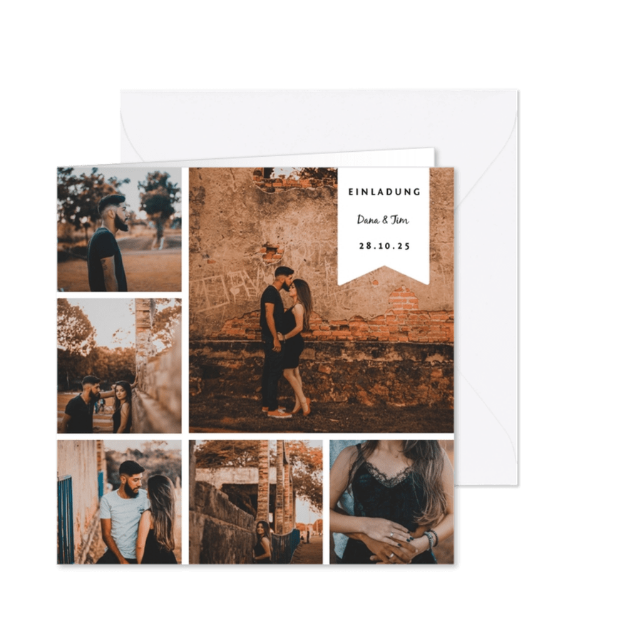 Einladungskarte zur Hochzeit Fotocollage - Karteneindruck