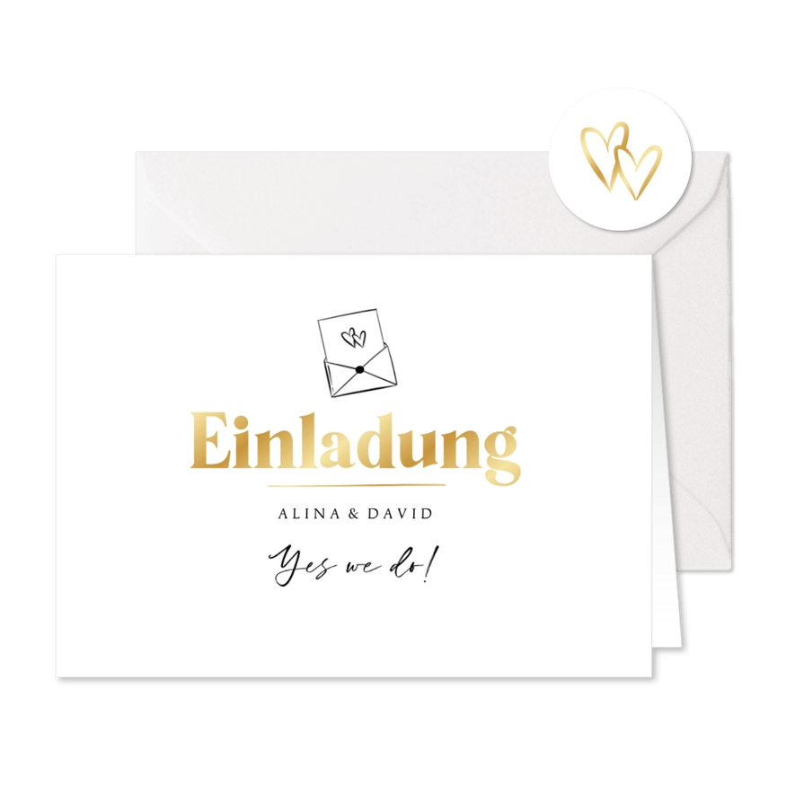 Einladungskarte zur Hochzeit Goldschrift - Karteneindruck
