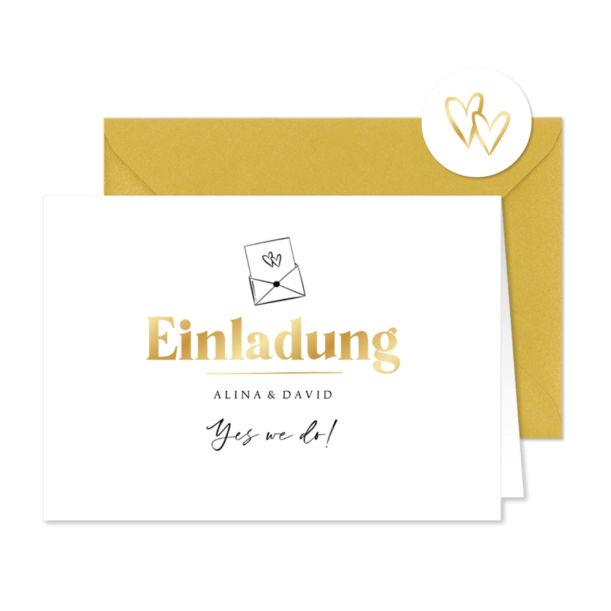 Einladungskarte zur Hochzeit Goldschrift - Karteneindruck
