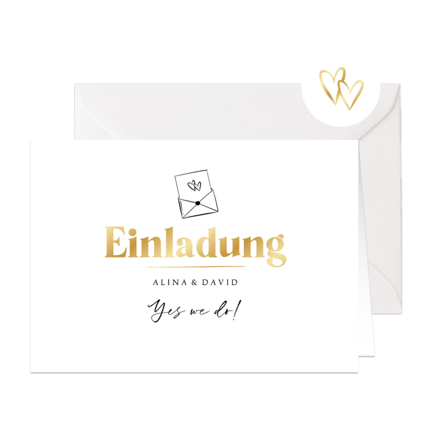 Einladungskarte zur Hochzeit Goldschrift - Karteneindruck
