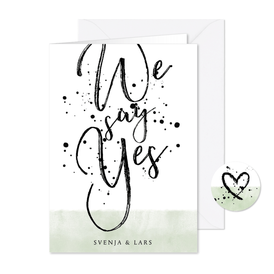 Einladungskarte zur Hochzeit im Aquarelllook mit Punkten - Karteneindruck
