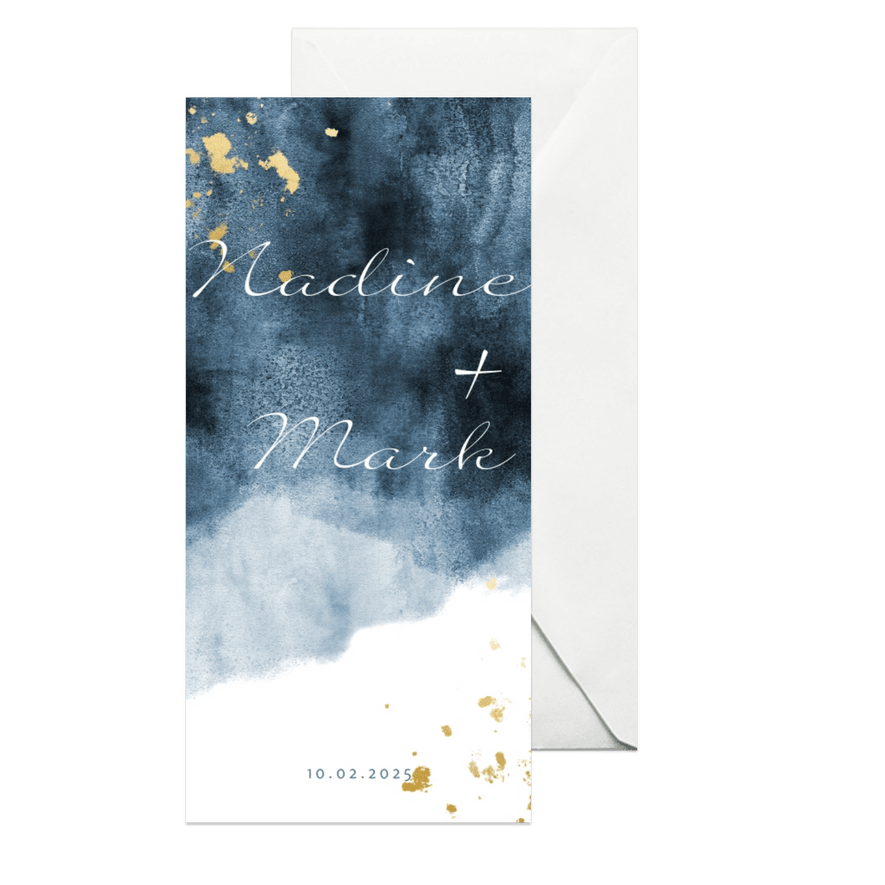 Einladungskarte zur Hochzeit im blauen Aquarelldesign - Karteneindruck
