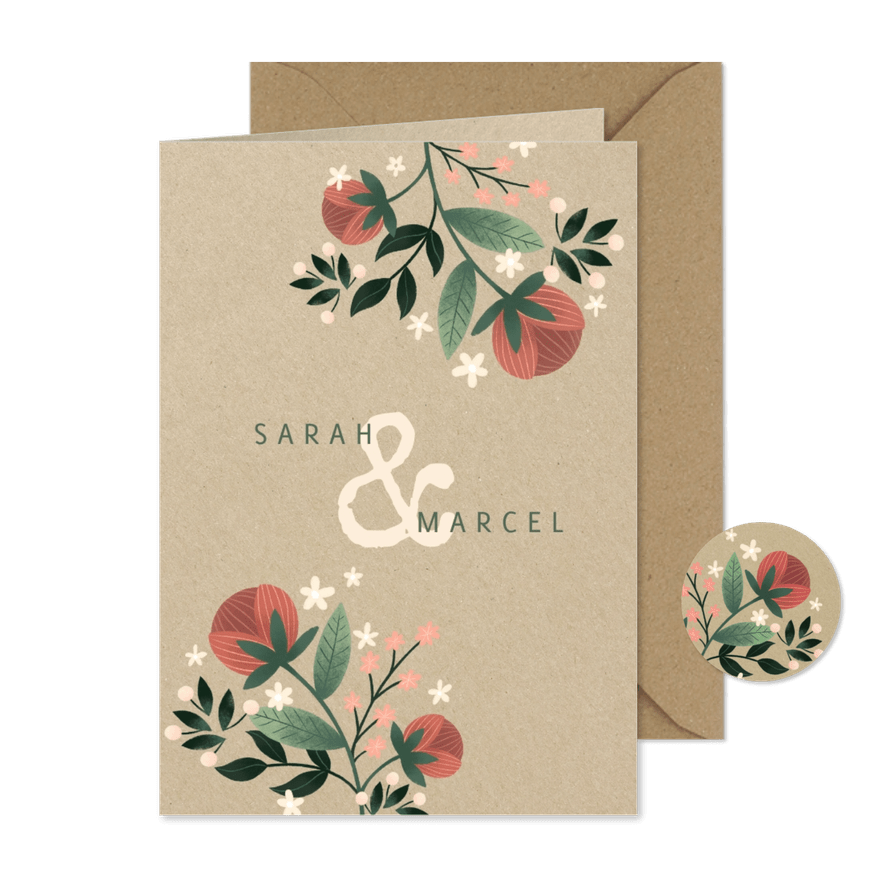 Einladungskarte zur Hochzeit im botanischen Look  - Karteneindruck
