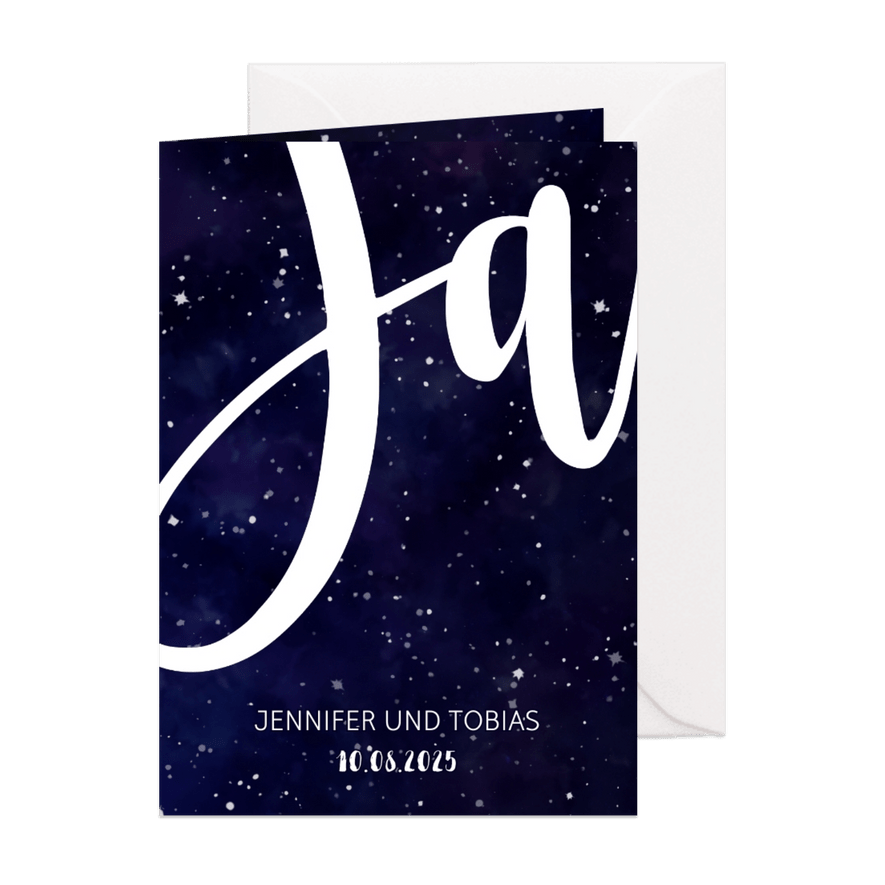 Einladungskarte zur Hochzeit im Galaxy Design - Karteneindruck
