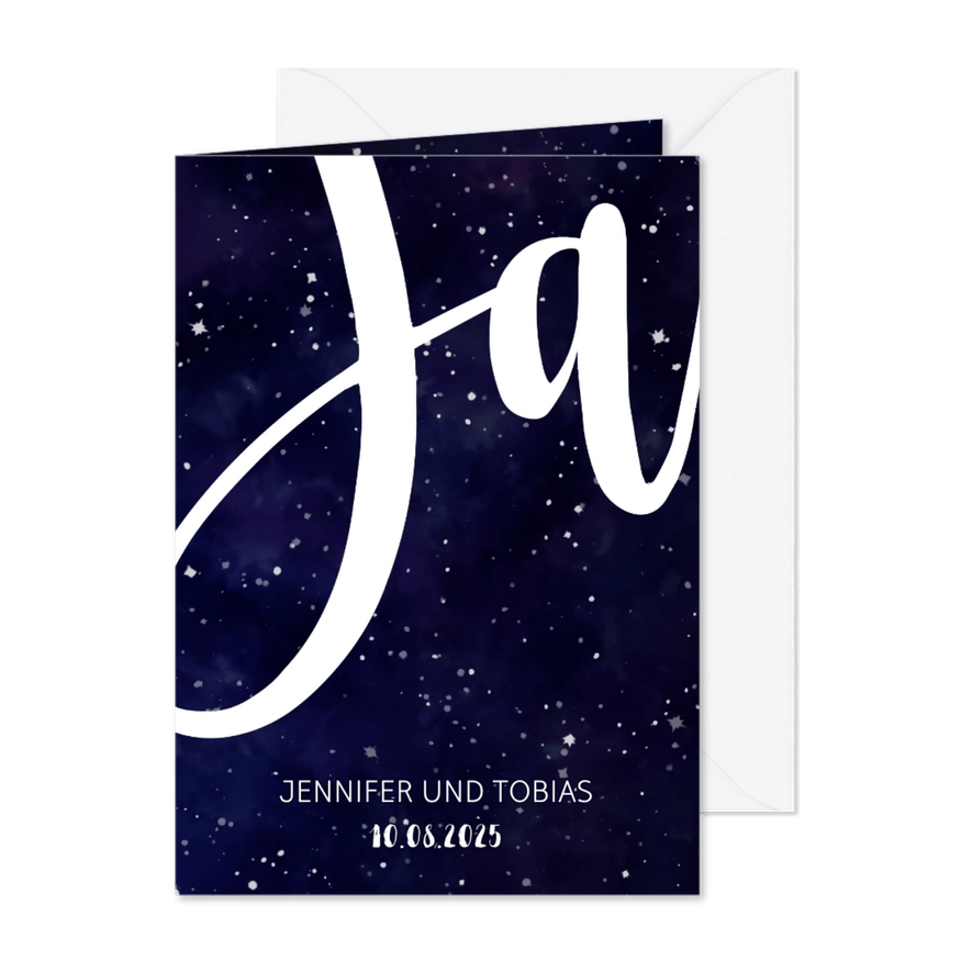 Einladungskarte zur Hochzeit im Galaxy Design - Karteneindruck