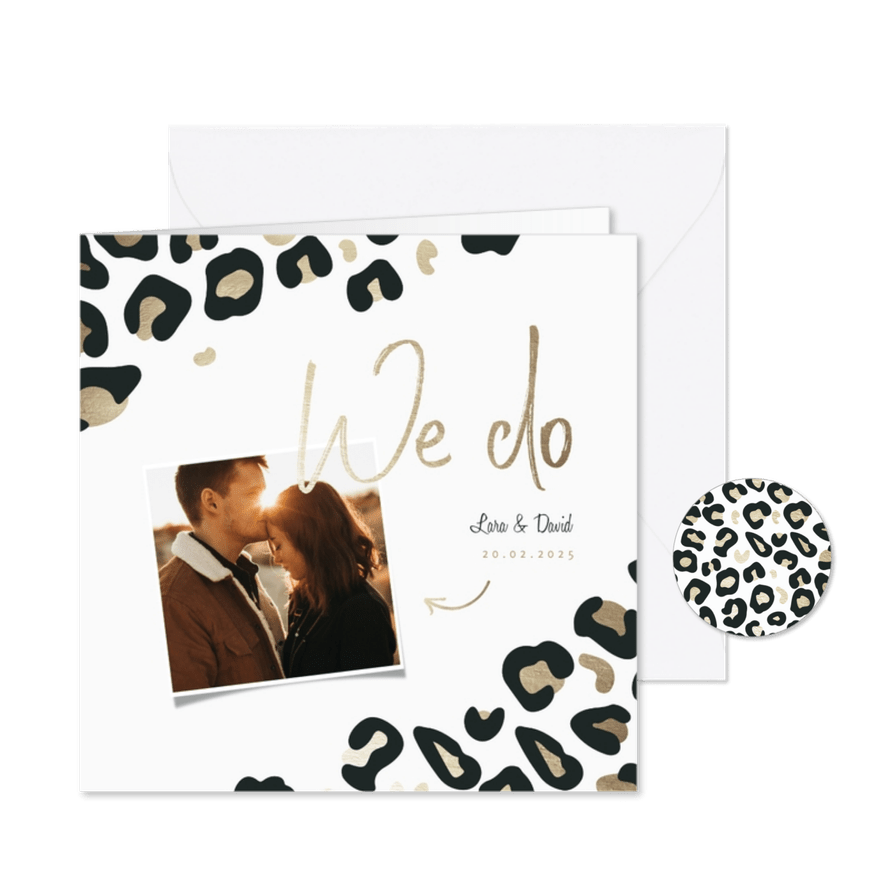 Einladungskarte zur Hochzeit Leopardenmuster & Foto - Karteneindruck