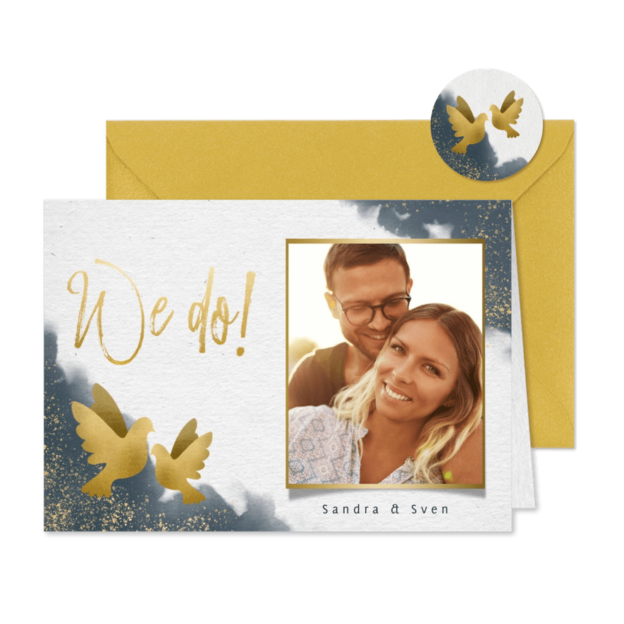 Einladungskarte zur Hochzeit mit eigenem Foto und Timeline - Karteneindruck