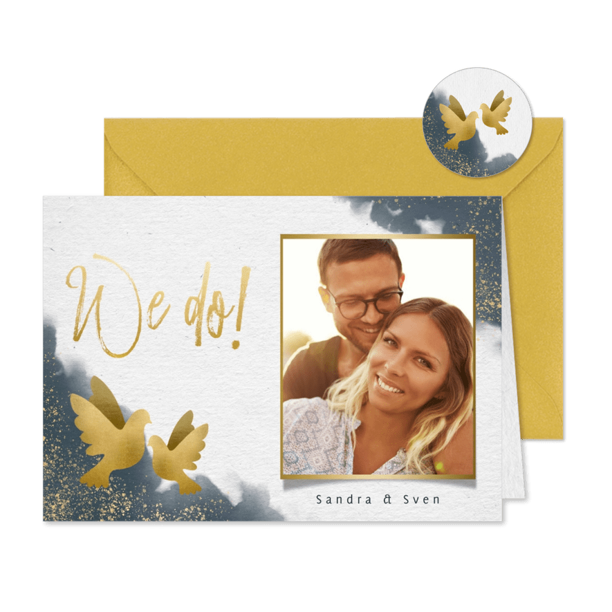 Einladungskarte zur Hochzeit mit eigenem Foto und Timeline - Karteneindruck